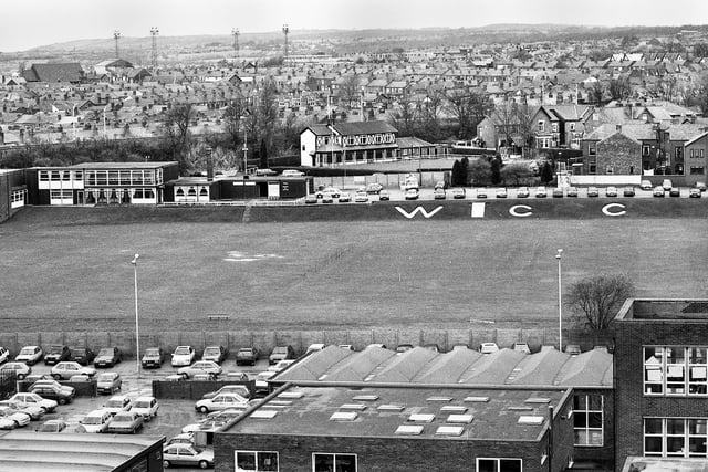 A view from March 1994 of Wigan Cricket Club's Bull Hey ground with Wigan Subscription Bowling Club just behind and in the distance Springfield Park, home of Wigan Athletic. Picture by Jon Snape.