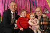 from left, Headteacher Martyn Berry, pupil Albert, five, with Albert's mum Laura Hamilton and little sister Anwen, one.