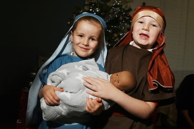 Reception children share the nativity story at St Paul's CE Primary School, Goose Green, Wigan.