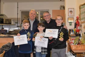 Finley McKeown, Zac Jackson and Alex James receive awards from councillors Ron Conway and Chris Ready