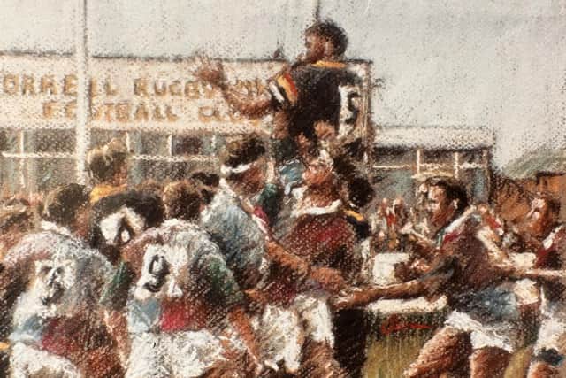 Orrell RU in Line Out against Harlequins by Peter Owen in pastels