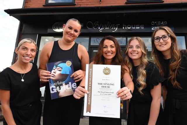 Staff from The Styling House, celebrate being awarded five stars in the Good Salon Guide, from left, Katie Gregory, Holly Armstrong, salon owner Joanne Brown, Georgia Hennedy-Koppens and Leanne Jones.