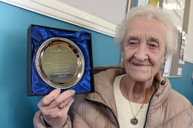 Rita Culshaw, thought to be the last Pit Brow Lass in Wigan, was presented with an award for her 90th birthday and in thanks for her hard work as a Pit Brow Lass.