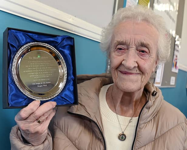 Rita Culshaw, thought to be the last Pit Brow Lass in Wigan, was presented with an award for her 90th birthday and in thanks for her hard work as a Pit Brow Lass.