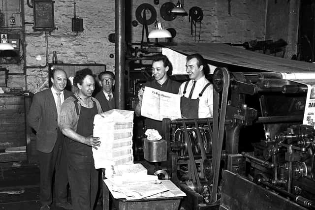 The Wigan Observer printing staff at Rowbottom Square in 1966