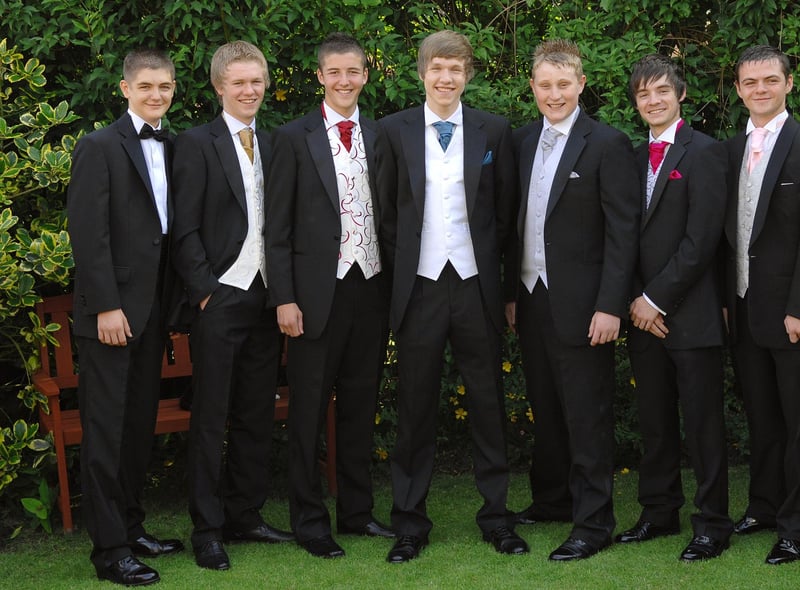 Abraham Guest High School Leavers' Ball, JJB Stadium.
from left, Shawn Baker, James Penk, Adam Platt, Peter Fishwick, Joe Simpkin, Joshua Hurst and Matthew Morris.