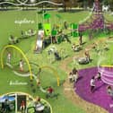 An artist's impression of the new Ashfield Park play area complete with a giant 6m net tower with slide: the first of its kind in the borough