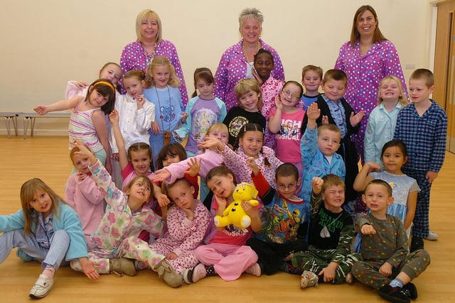 Children in Need at Platt Bridge Community School with pupils and staff holding a pyjama party.