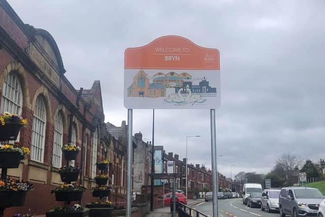 The "Welcome to Bryn" sign outside Ashton Library