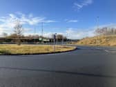 The roundabout at the end of Westwood Way where the dual carriageway ends