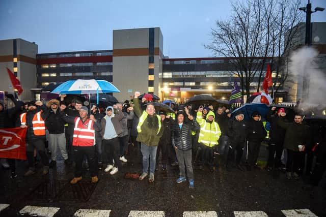 Solidarity picket line with striking workers at Arrow XL on Martland Mill Lane in Wigan.