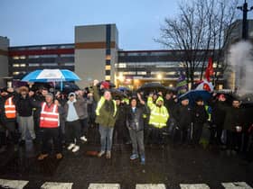 Solidarity picket line with striking workers at Arrow XL on Martland Mill Lane in Wigan.