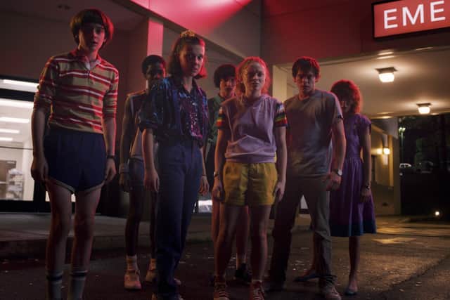 Undated handout photo issued by Netflix of the Stranger Things, the season three premieres globally on July 4 on Netflix. Cast from Left Noah Schnapp, Caleb McLaughlin, Millie Bobby Brown, Finn Wolfhard, Sadie Sink, Charlie Heaton, Natalia Dyer. PRESS ASSOCIATION Photo. Issue date: Wednesday March 20, 2019. See PA story SHOWBIZ Stranger. Photo credit should read: Netflix/PA Wire

NOTE TO EDITORS: This handout photo may only be used in for editorial reporting purposes for the contemporaneous illustration of events, things or the people in the image or facts mentioned in the caption. Reuse of the picture may require further permission from the copyright holder. 