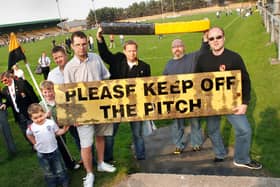 Orrell supporters with their souvenirs after the last match at Edge Hall Road on Saturday 21st of April 2007.