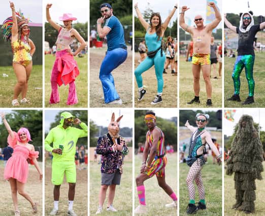 Colourful, wacky and stylish fashion choices on display during the second day at Glastonbury Festival 2022. Glastonbury, Somerset. 22 June 2022.