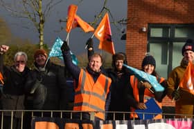 Teachers and supporters on the picket outside The Deanery High School earlier this month