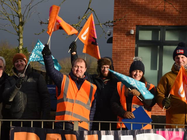 Teachers and supporters on the picket outside The Deanery High School earlier this month
