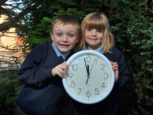Charlie Proctor, six, and Phoebe Molyneux, six, right, from St Wilfrid's CE School, Standish, in 2013