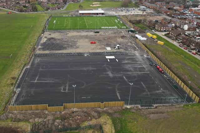 The latest picture from reader Brian King's drone camera show three pitches at Laithwaite Park, one of them now complete