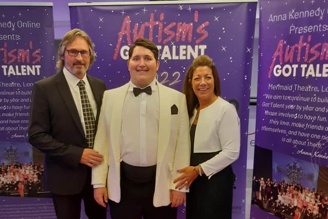 Connor Yates, 22, with his parents, Duncan and Anne-Marie.