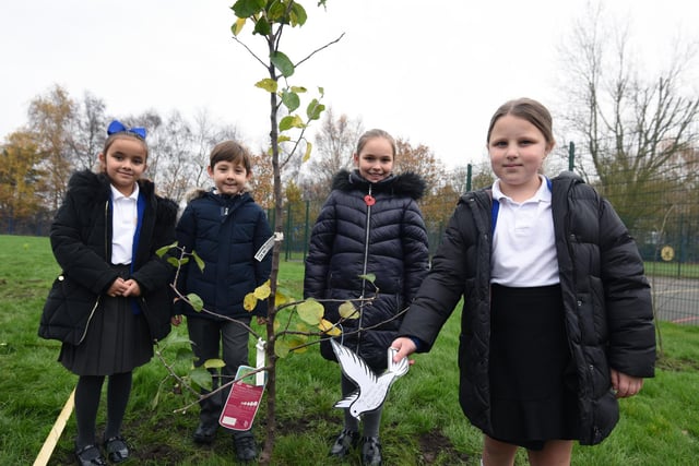 School Eco Warriors in their newly opened Queen Elizabeth II Remembrance Garden.
