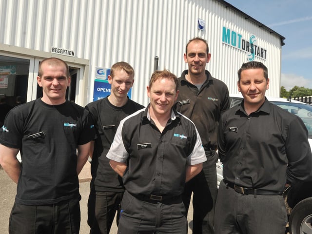 Motorstart: the team, from left, master technician Lee Perkins, technician Alex Cannell, manager Ian Dowd, master technician Jason Goulding and service manager Paul Sharkey