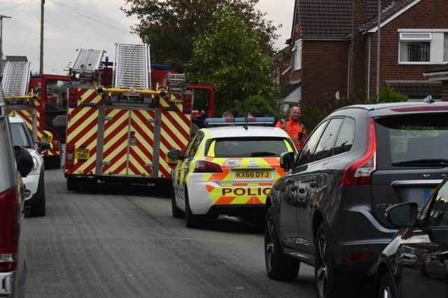 Emergency services at the scene of the blaze in Newstead Road, Goose Green