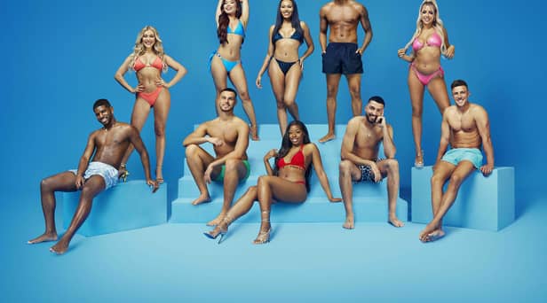 The cast of Love Island UK series 10: André Furtado, Molly Marsh, George Fensom, Ruchee Gurung, Ella Thomas, Catherine Agbaje, Tyrique Hyde, Medhi Edno, Jess Harding and Mitchel Taylor. (Credit: Vincent Dolman/ITV)