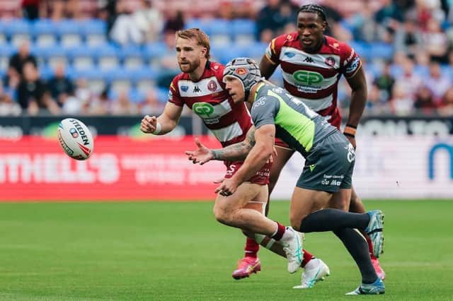 Theo Fages in action for Catalans Dragons against Wigan Warriors