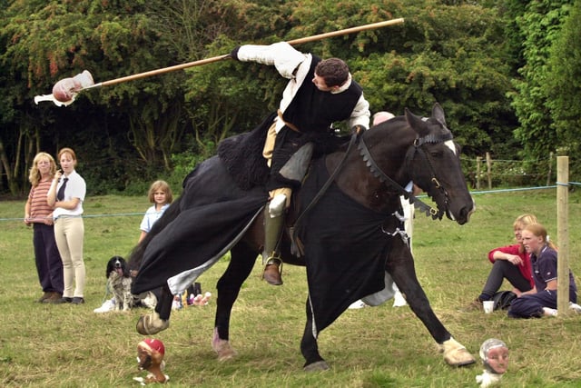 There was no need to lose your head during this medieval jousting and horsemanship display but this effort showed that it was possible. The event held at Gunnels Fold Farm, Standish, on Sunday 24th of August 2003 was to help with funds for jumps at the Standish Croft Equestrian centre. 