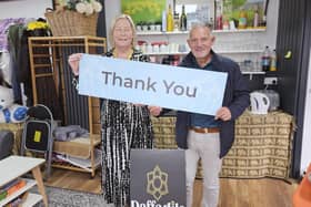 Maureen Holcroft, founder of Daffodils Dreams, thanks Coun Lawrence Hunt for his fund-raising effort