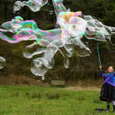 Emma Pickering from eBublio Magical Bubbles with her giant bubbles
