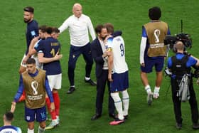 Gareth Southgate commiserates with Harry Kane on Saturday evening