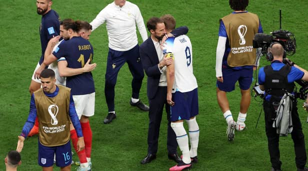 Gareth Southgate commiserates with Harry Kane on Saturday evening