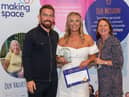 Award winner Rachel Munn, centre, with host Andy Grant and Making Space CEO Rachel Peacock