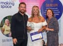 Award winner Rachel Munn, centre, with host Andy Grant and Making Space CEO Rachel Peacock