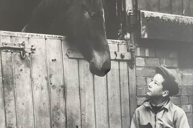 Lester Piggott, aged 12, at his father's stables on the day of his first race at Haydock Park