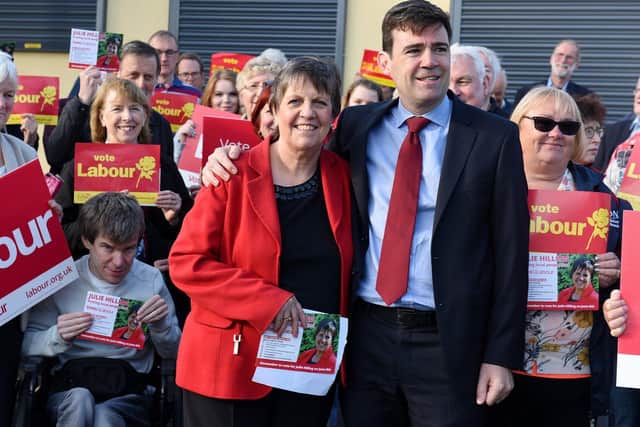 Julie Hilling at her Bolton West 2017 campaign launch with Greater Manchester Mayor Andy Burnham and supporters