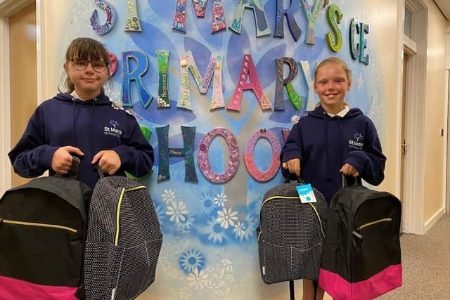 St Mary's CE Primary School children with the backpacks