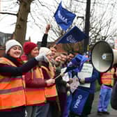 Dr Grace Allport speaks on the picket line outside Wigan Infirmary