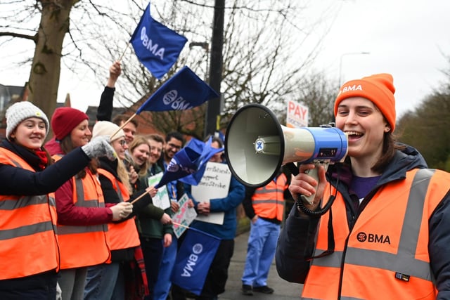 Dr Grace Allport speaks on the picket line outside Wigan Infirmary