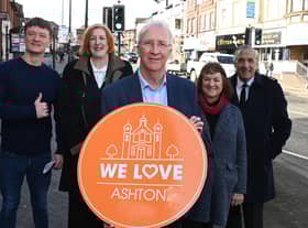 Coun Danny Fletcher, Makerfield MP Yvonne Fovargue, Wigan Council leader Coun David Molyneux, Coun Jenny Bullen and Coun Andrew Bullen in Ashton town centre