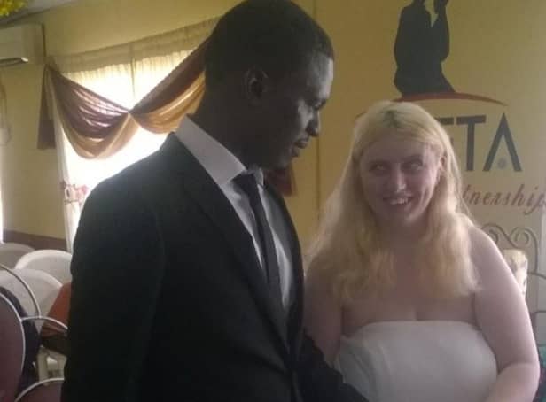 Sarah and her husband Yemi tying the knot.