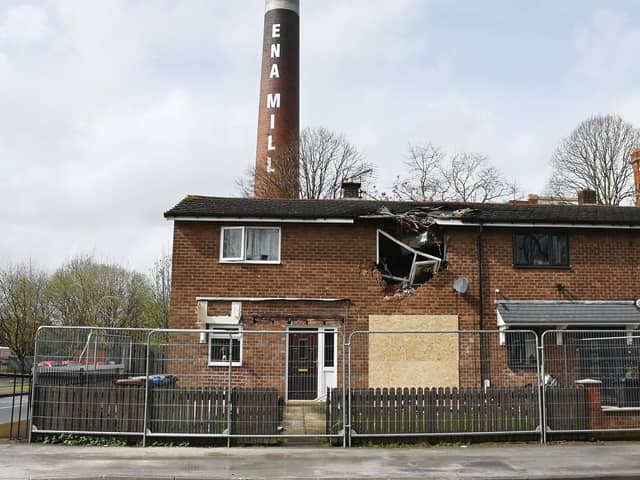 The damage at the house on Flapper Fold Lane, Atherton, after a crane overturned and hit it