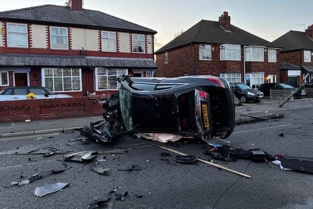 The car wreck after the crash on Springfield Road