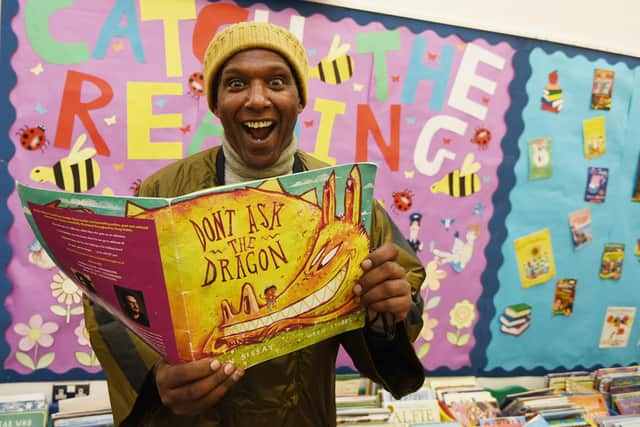 Lemn Sissay at Standish Library with his new book Don't Ask the Dragon