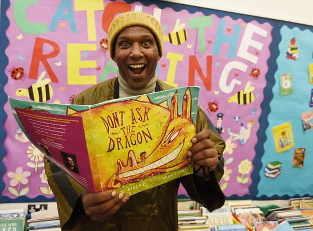 Lemn Sissay at Standish Library with his new book Don't Ask the Dragon
