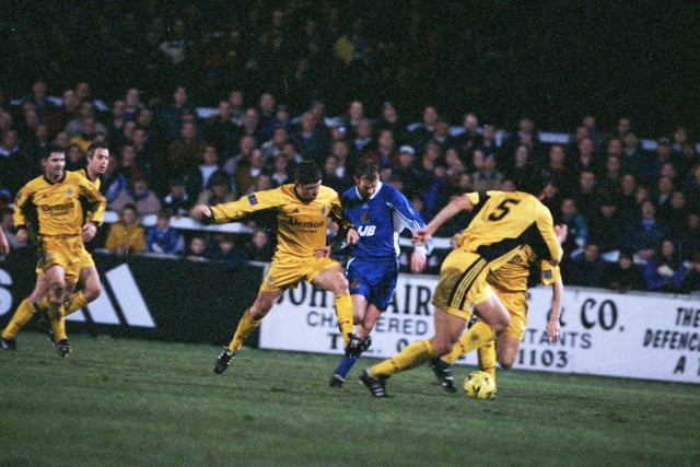RETRO - WIGAN - 1998 - Wigan Athletic (blue kit) take on Fulham at Springfield, Wigan. 1st December 1998.