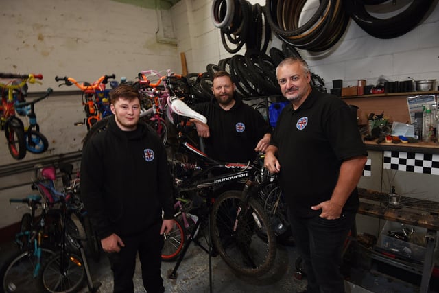 Ethan Rowley, Mark Harrison and Andy Saile at Wigan Cycle Project, based at Hindley Business Centre