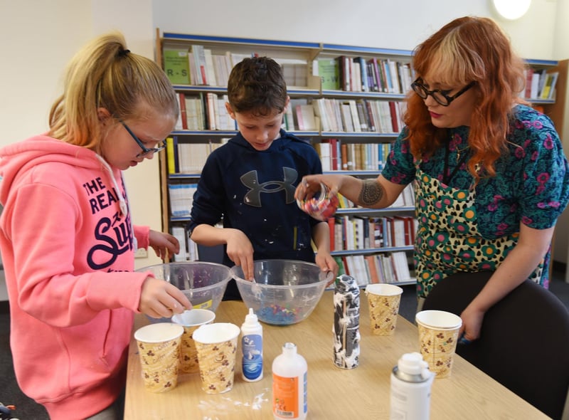 Youngsters experiment with the slime